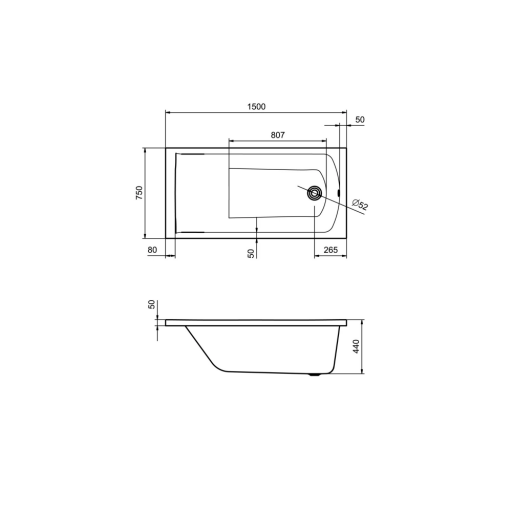 Ванна акриловая Santek Фиджи белая 150х75 см 1.WH50.1.598